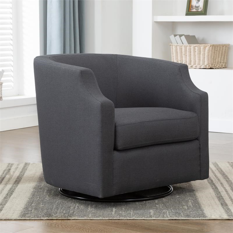 Infinity Ashen Gray Fabric Modern Swivel and Rocker Barrel Chair
