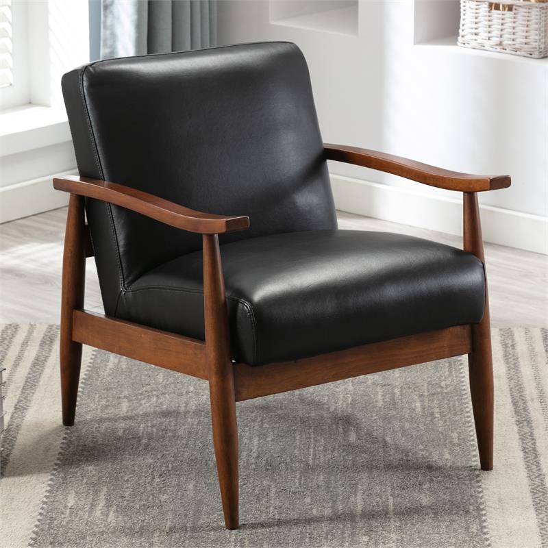 Austin Black Faux Leather Wooden Base Accent Chair 