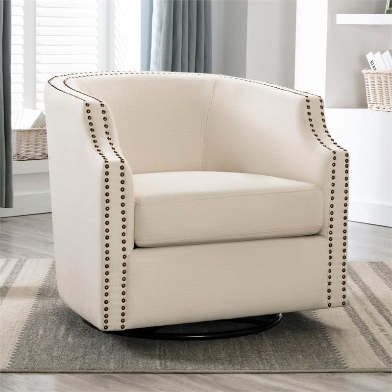 Aerin Linen Cream Swivel Barrel Chair