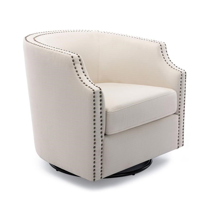 Aerin Linen Cream Swivel Barrel Chair
