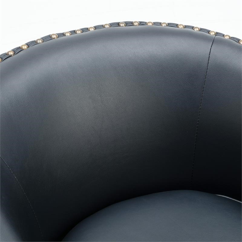 Tyler Midnight Blue Faux Leather Swivel Arm Chair with Nailhead Trim