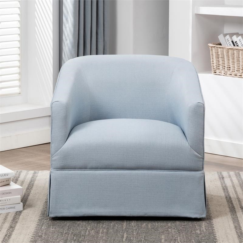 Elm Sky Blue Fabric Skirted Accent Swivel Chair