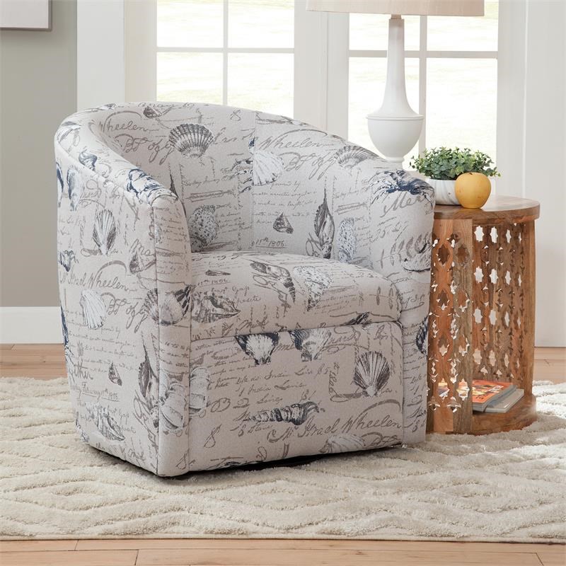Beach Harbor Gray Polyester Fabric Swivel Accent Chair