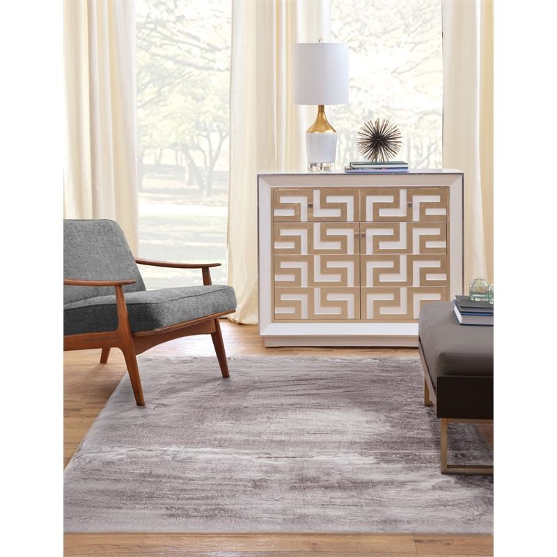 Abacasa Mink  Acrylic and Polyester Silver Faux Fur Area Rug