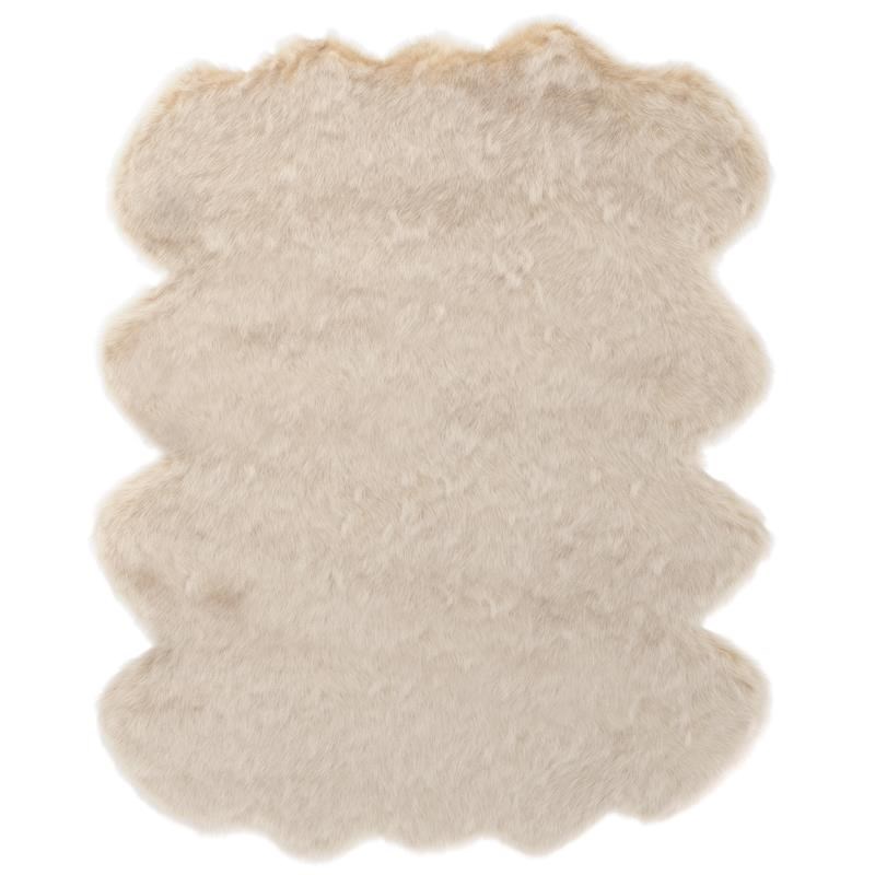 Gloss Beige Faux Fur Acrylic and Polyester Area Rug