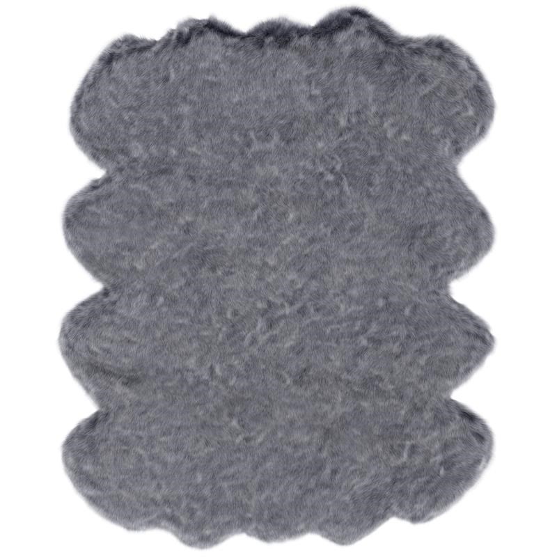 Gloss Black Faux Fur Acrylic and Polyester Area Rug