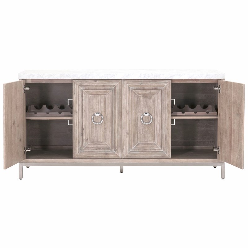 Azure Sideboard in Natural Gray with Stainless Steel and White Marble