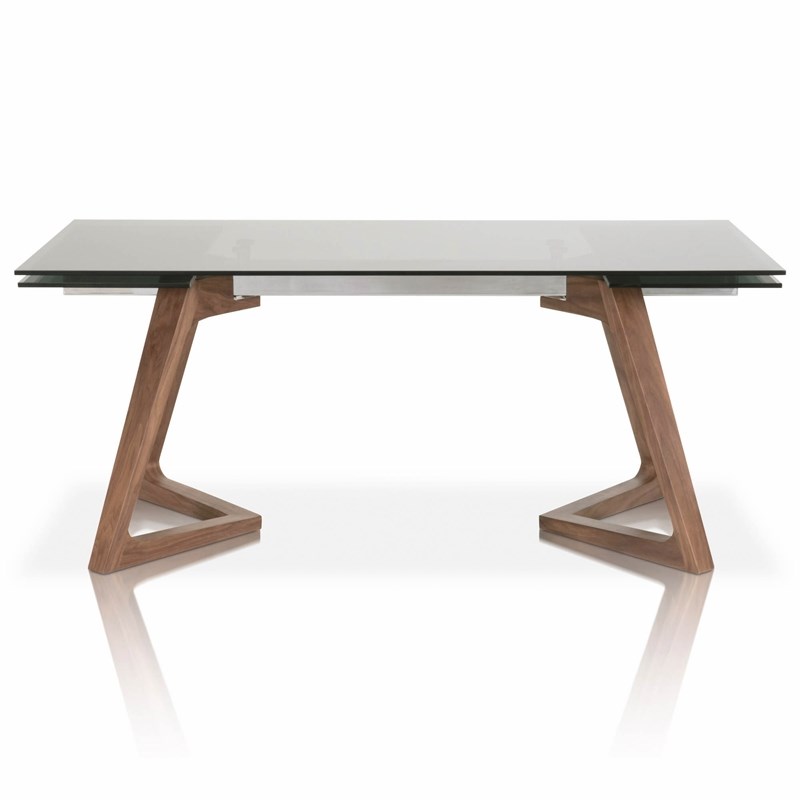 Axel Extension Dining Table in Walnut and Smoke Gray Glass