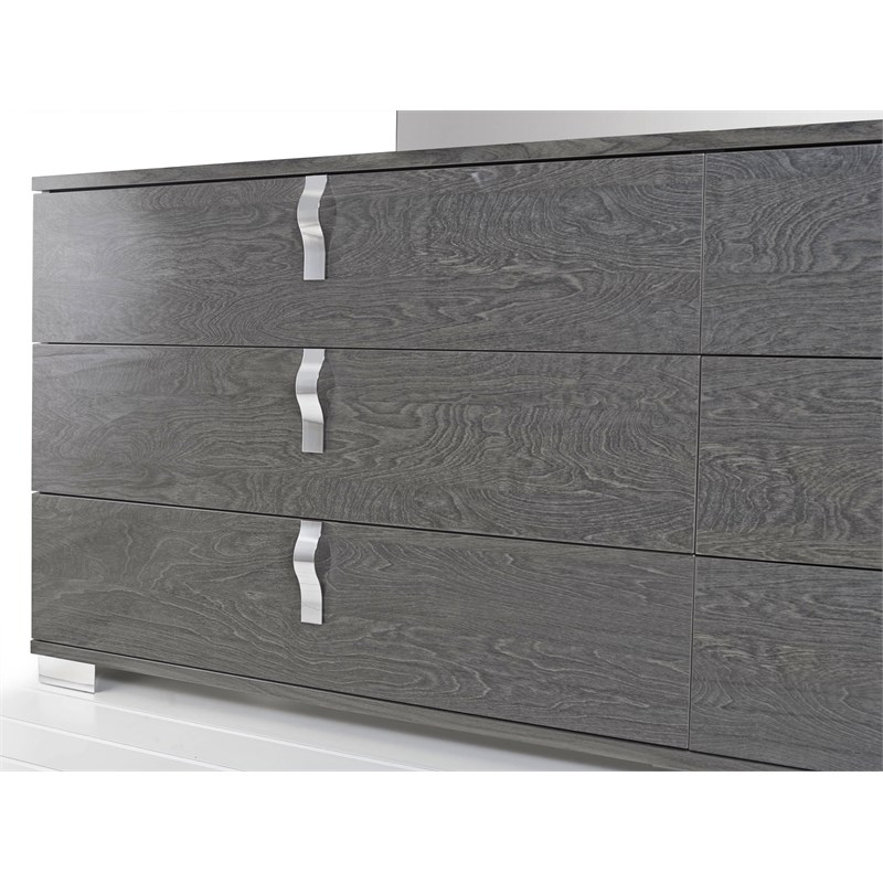 Noble Double Dresser in Gray Birch High Gloss and Chrome Foil Trim