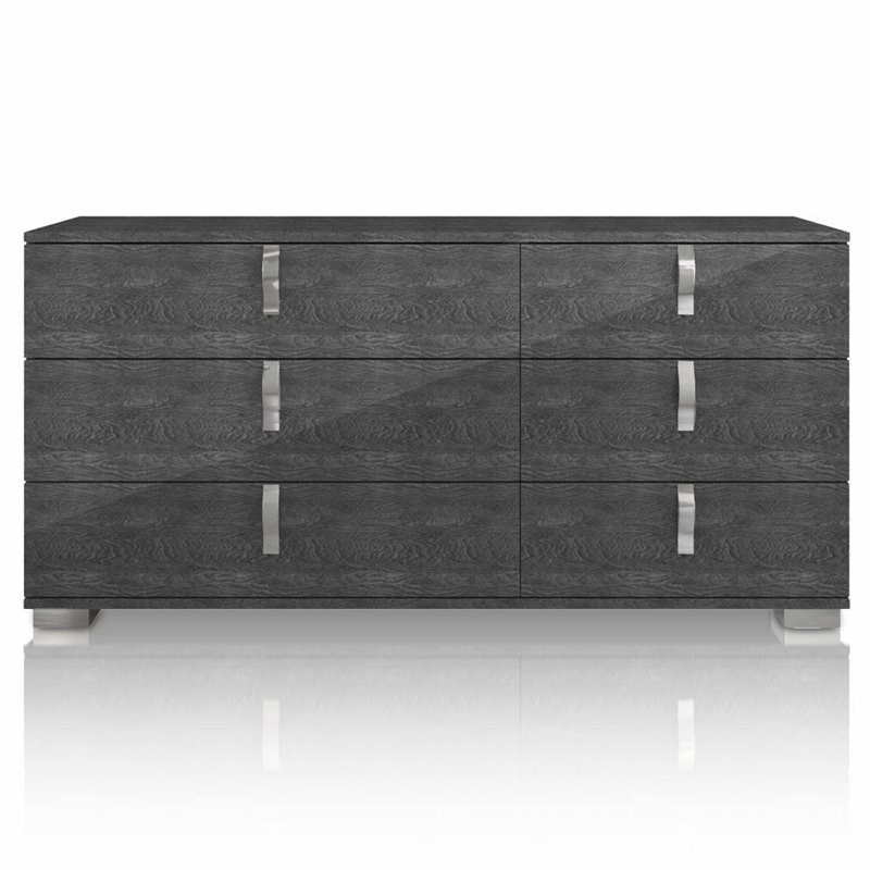 Noble Double Dresser in Gray Birch High Gloss and Chrome Foil Trim