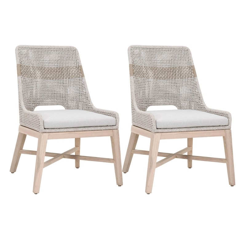Tapestry Patio Dining Side Chair in Taupe and White (Set of 2)