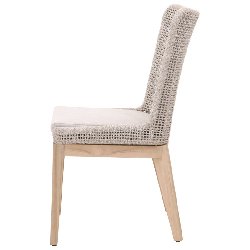 Mesh Outdoor Dining Chair in Taupe & White Rope and Gray Teak (Set of 2)
