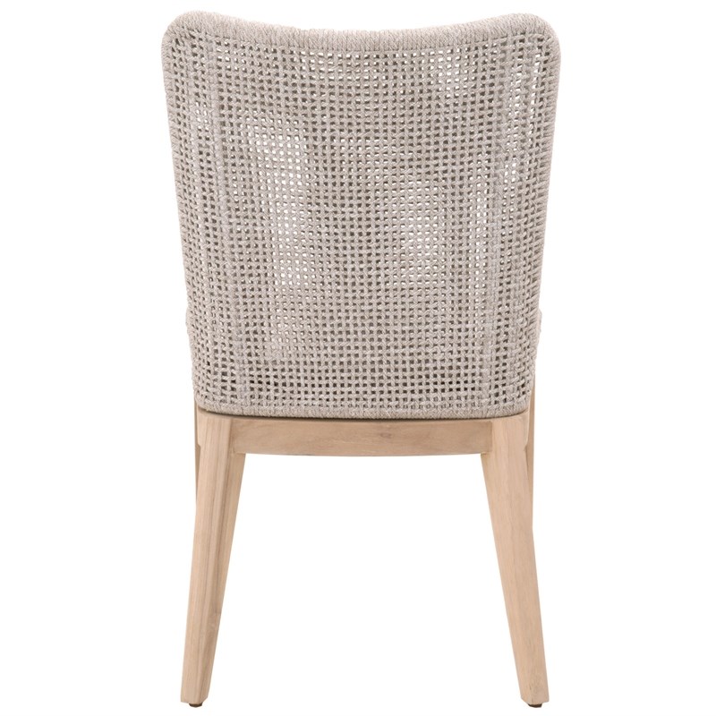 Mesh Outdoor Dining Chair in Taupe & White Rope and Gray Teak (Set of 2)