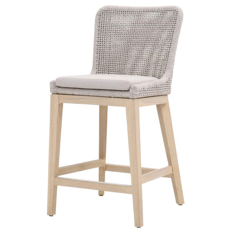 Mesh Outdoor Counter Stool - Taupe & White Flat Rope