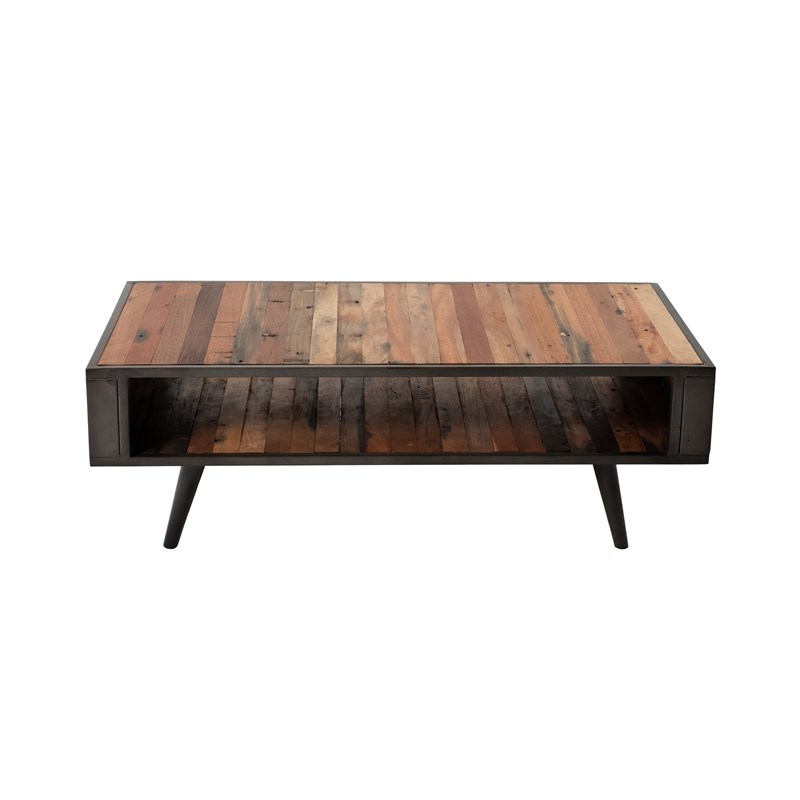 NovaSolo Nordic Smooth Boat Wood & Iron Coffee Table Open Shelf in Multi Color
