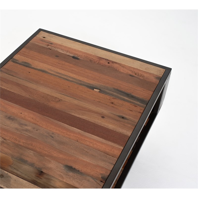 NovaSolo Nordic Smooth Boat Wood & Iron Coffee Table Open Shelf in Multi Color