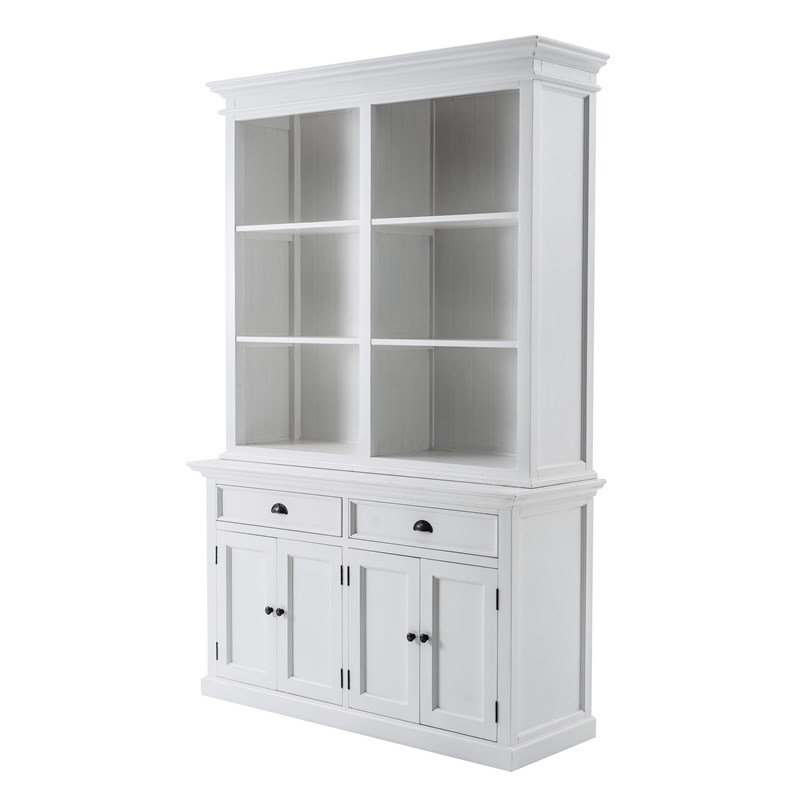 NovaSolo Halifax Mahogany Wood Buffet Hutch Unit with 6 Shelves in White