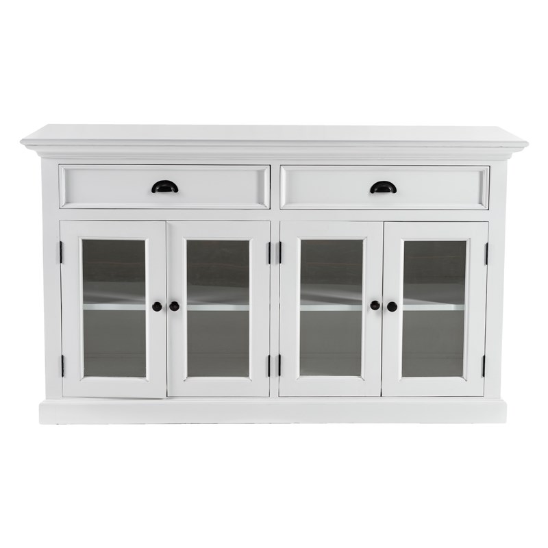 Novasolo Halifax Mahogany Wood Classic Buffet with Glass Doors in White