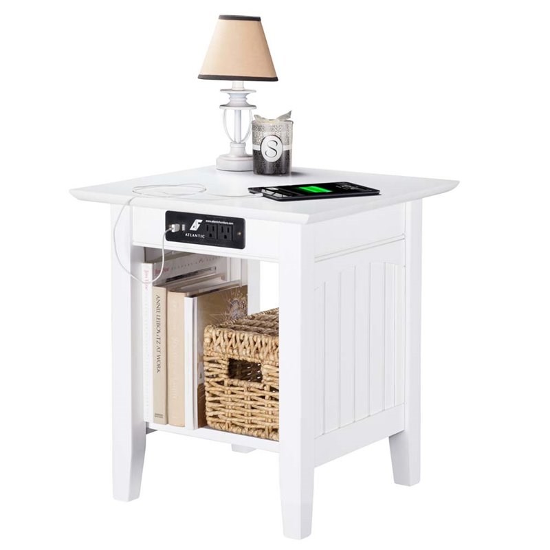 Leo & Lacey Charger End Table in White