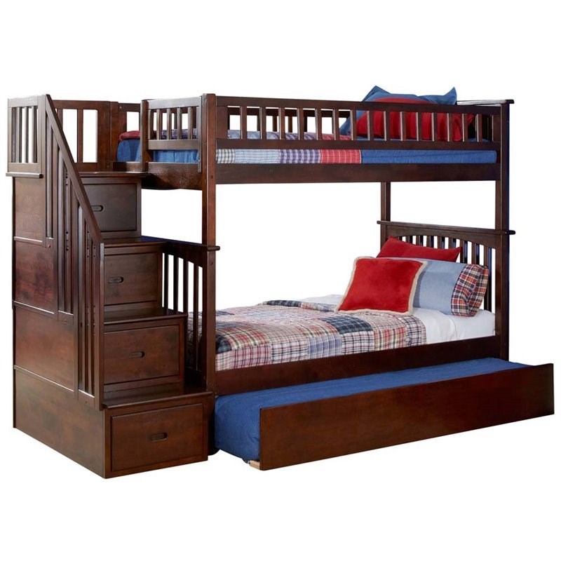 Leo Lacey Twin Over Twin Staircase Trundle Bunk Bed Ll 1652448