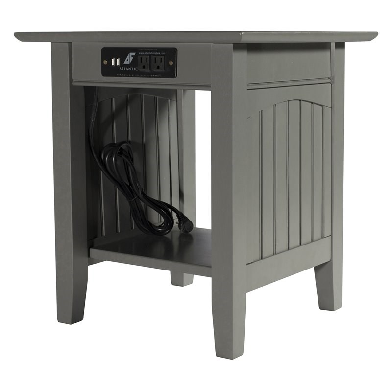 Leo & Lacey End Table with Charger in Grey