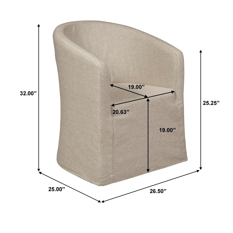 Home Fare Slipcover Barrel Back Chair with Casters in Beige Fabric Homesquare