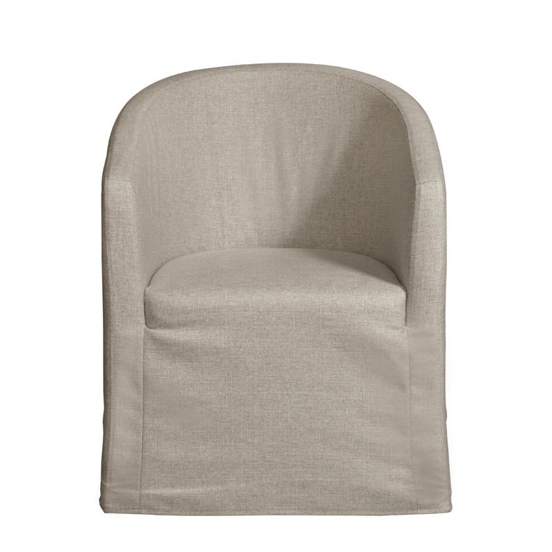 Home Fare Slipcover Barrel Back Chair with Casters in Beige Fabric