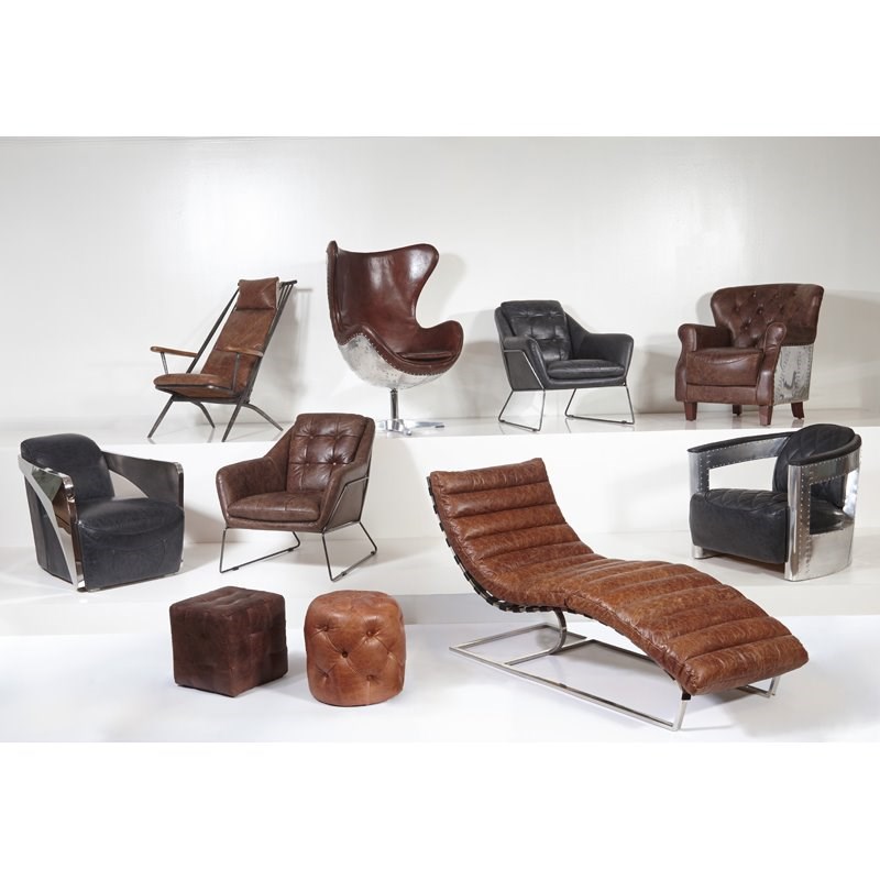 Home Fare Modern Industrial Metal and Leather Aviation Accent Arm Chair