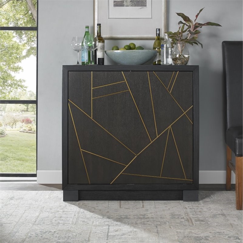 home fare modern minimalist rotating bar cabinet in black gold fractal ...