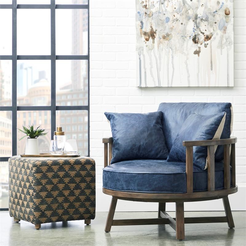 Home Fare Leather Swivel Club Chair with Wood Base in Navy Blue Homesquare