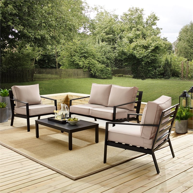 black metal patio conversation set