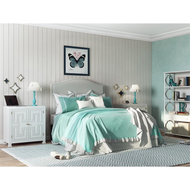 FullQueen Upholstered Headboard in White Fabric Homesquare