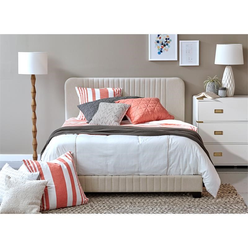 Mid Century Channeled Full Upholsted Bed in Creamy Beige