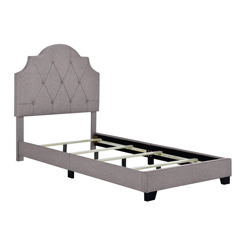 Saddle Tufted Twin Upholstered Bed in Smoke Gray