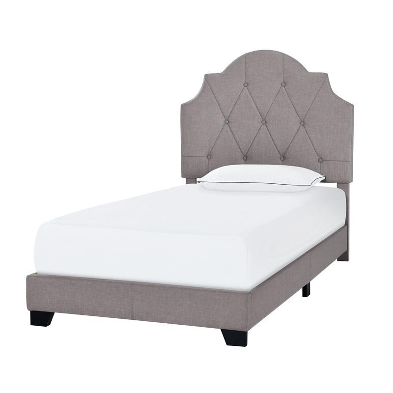Saddle Tufted Twin Upholstered Bed in Smoke Gray
