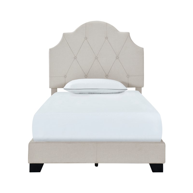 Saddle Tufted Twin Upholstered Bed in Light Gray