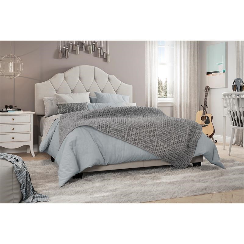 Saddle Tufted Twin Upholstered Bed in Light Gray