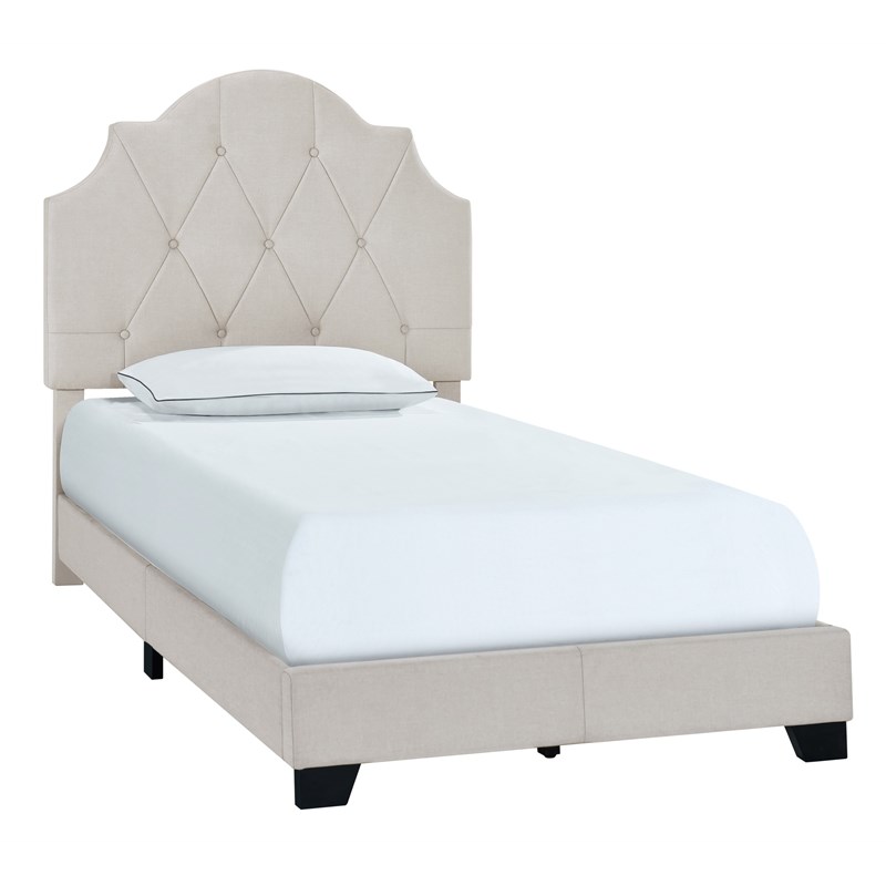 Saddle Tufted Twin Upholstered Bed in Light Gray
