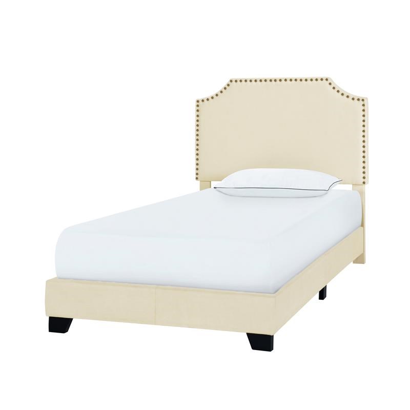 Nailhead Trim Upholstered Twin Bed In, Off White Twin Bed
