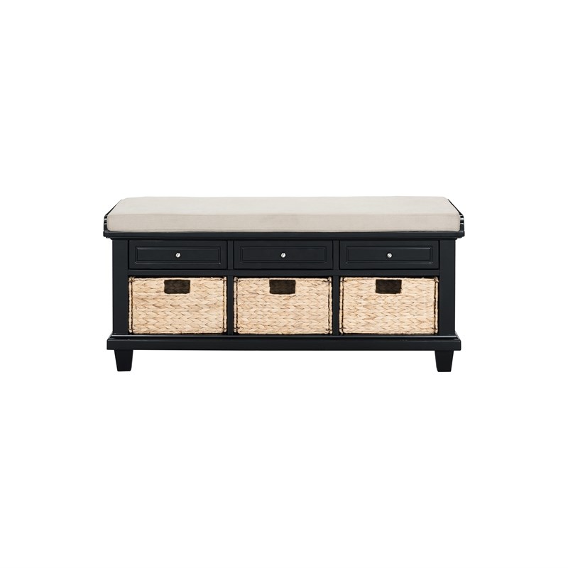 Black Wood MultiFunctional Storage Bench with 3 Drawers and 3 Baskets