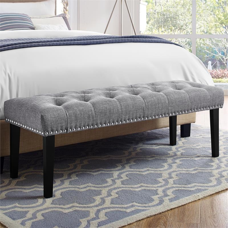 Grey Diamond Button Tufted Upholstered Bed Bench
