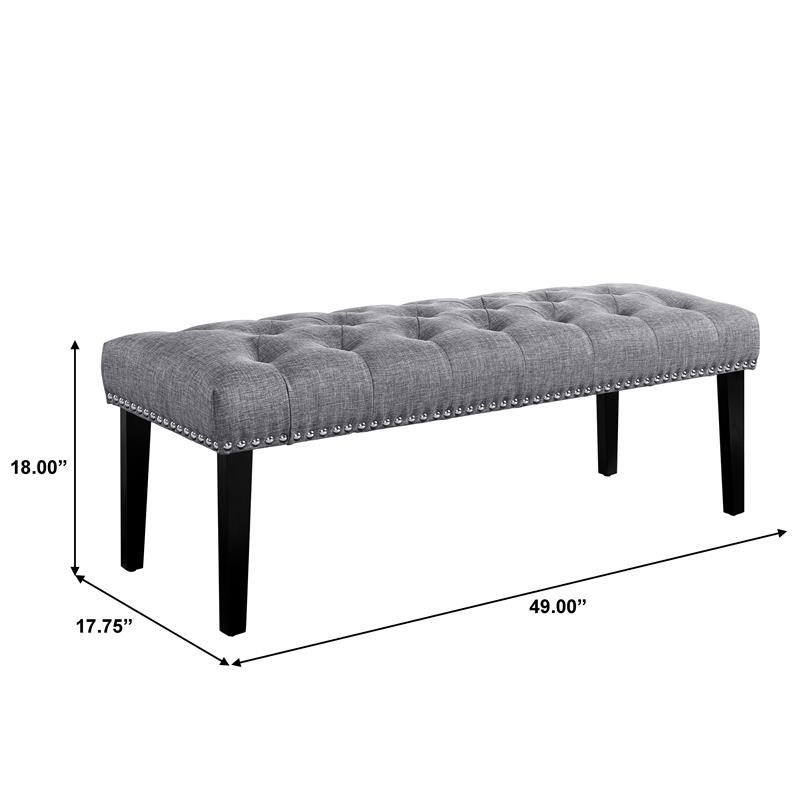 Grey Diamond Button Tufted Upholstered Bed Bench