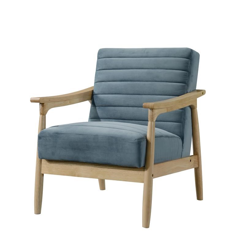 Deep Blue Horizontal Channeled Wood Frame Armchair