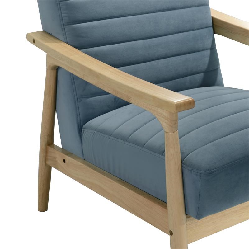 Deep Blue Horizontal Channeled Wood Frame Armchair