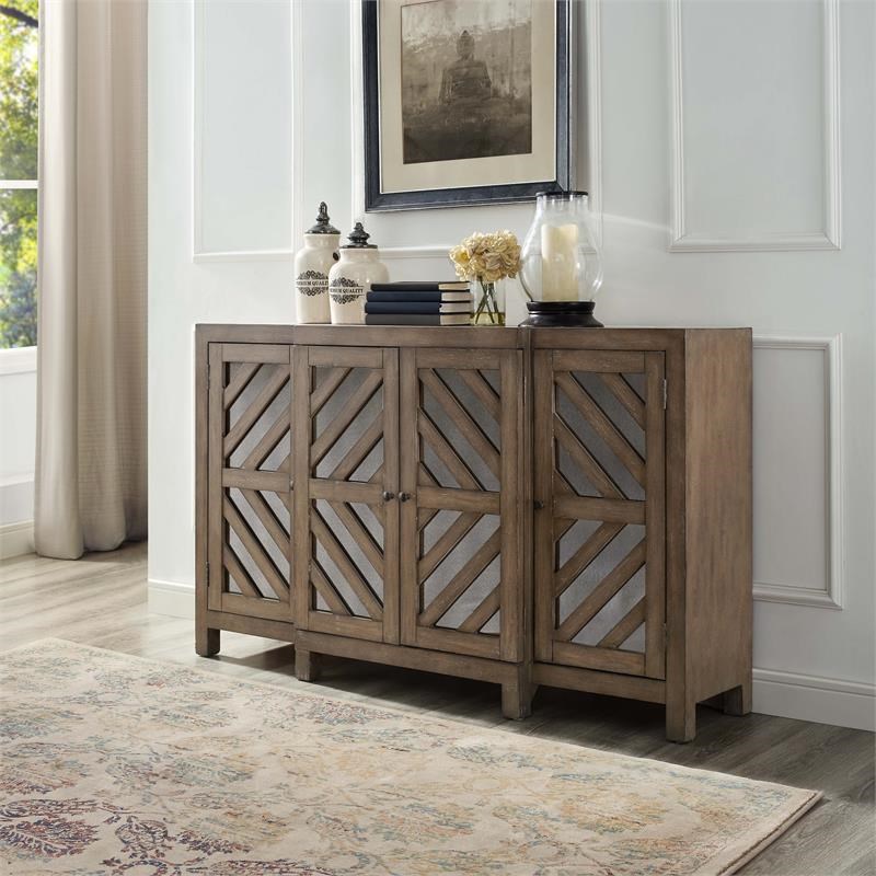 Four Door Mirror and Wood Credenza in Rustic Brown | Homesquare