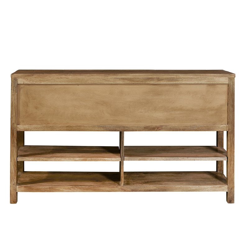 Rustic Brown Stone Inserts Wood Storage Console Table