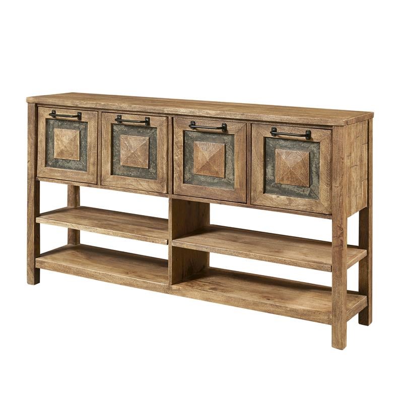 Rustic Brown Stone Inserts Wood Storage Console Table