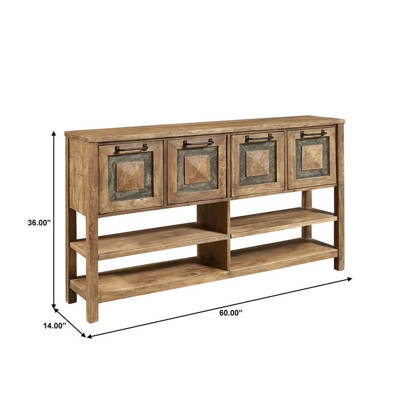 Rustic Brown Stone Inserts Wood Storage Console Table