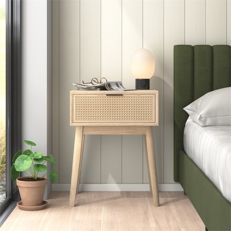 Home Fare Cane Nightstand in Light Brown