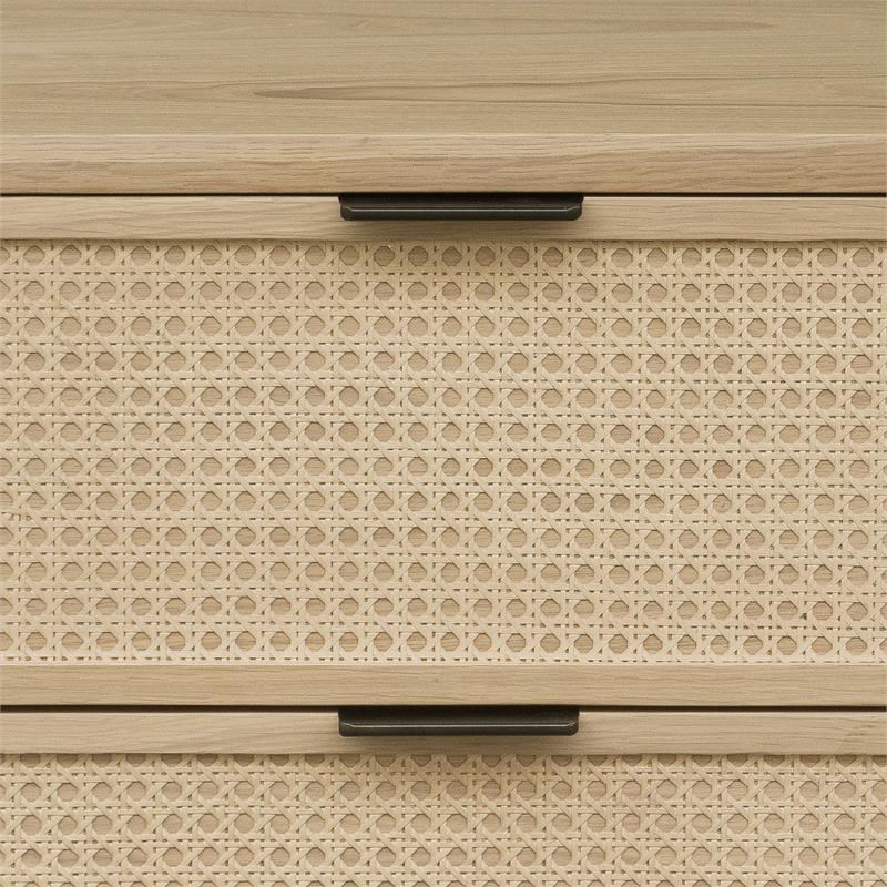 Cane and Wood Six Drawer Dresser in Light Brown